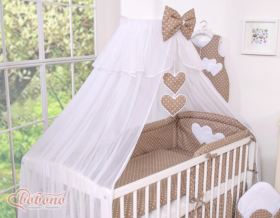 Großes Moskitonetz für ein Babybett aus weißem Chiffon mit Herzen und einer Schleife - Punkte auf Braun