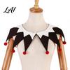 Detachable Clown Collar Halloween Pointed Fake with Pom Poms Black White Red Triangle Jester Neck Shawl for Christmas Party Stage Cosplay Easy