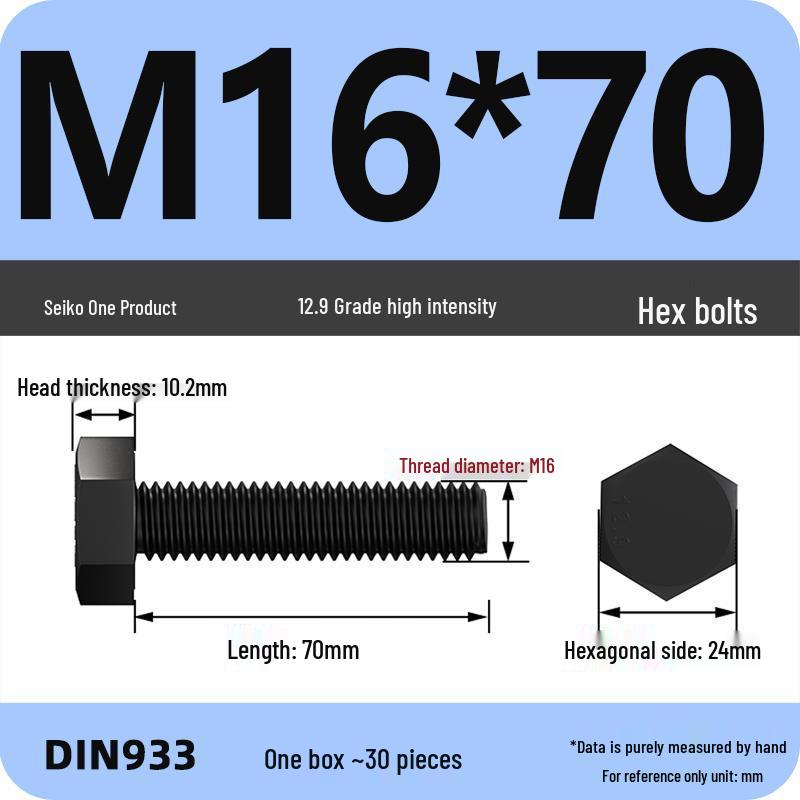 High Strength Class 12.9 Hex Bolt Set: M4-M16 Sizes