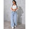 Damen Lockere Gerade Weite Jeans Hohe Taille Baumwolle Denim Hosen Streetwear Mode