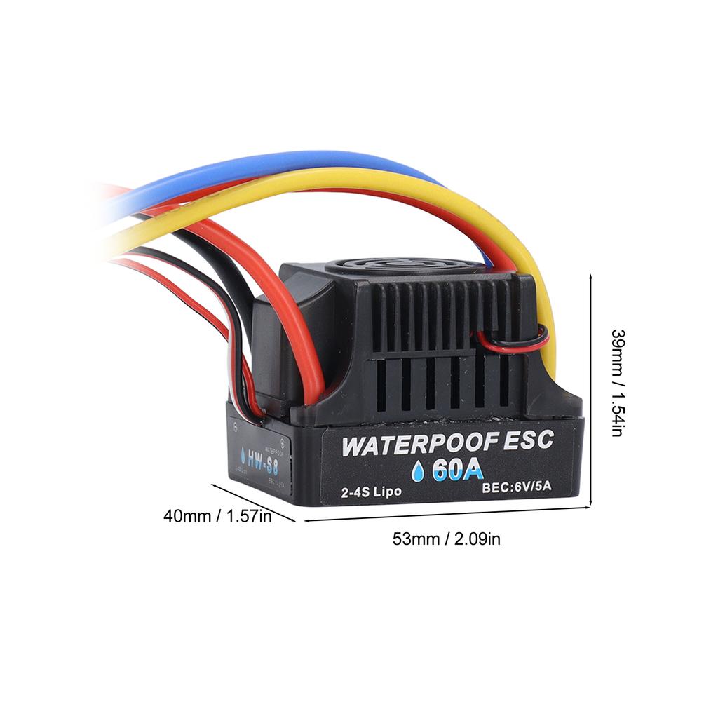 RC Car ESC 60A Waterproof Brushless Remote Control Car Electronic Speed Controller Replacement