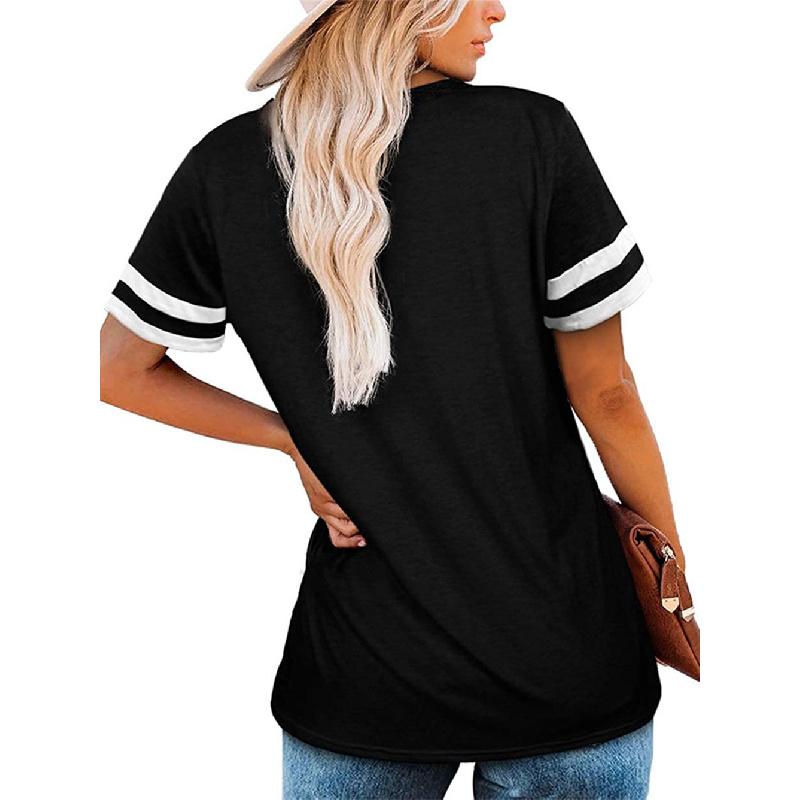 Women's 2026 Summer New V-neck Short-sleeve Color-block T-shirt Loose Casual Top