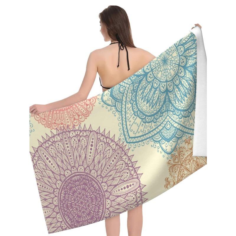 1pc Mandala Pattern Beach Towel, Modern Microfiber Bath Towel, For Vacation, Camping, Swimming, Bath, Gift Summer Travel