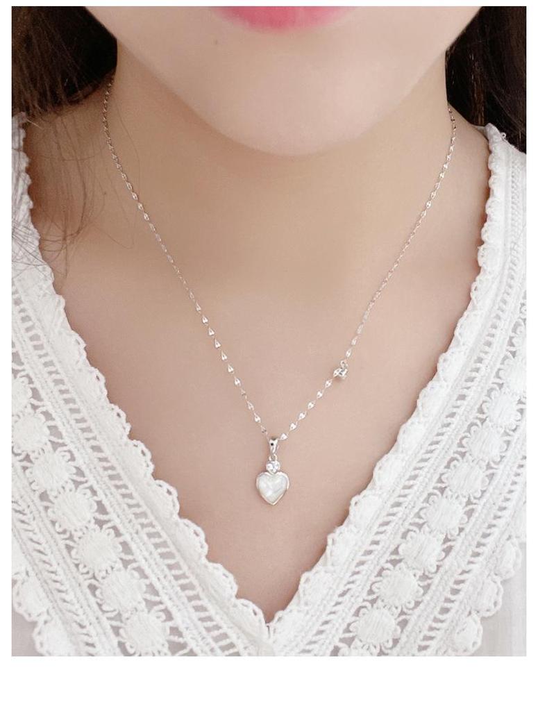 White Mother of Pearl Heart S925 Sterling Silver Necklace - Elegant and Versatile Clavicle Chain with a Niche Luxury Design for Women