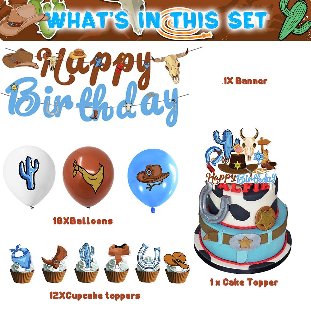 

New 32pcs West Cowboy Party Decoration includes Banner Balloons Cake Toppers
