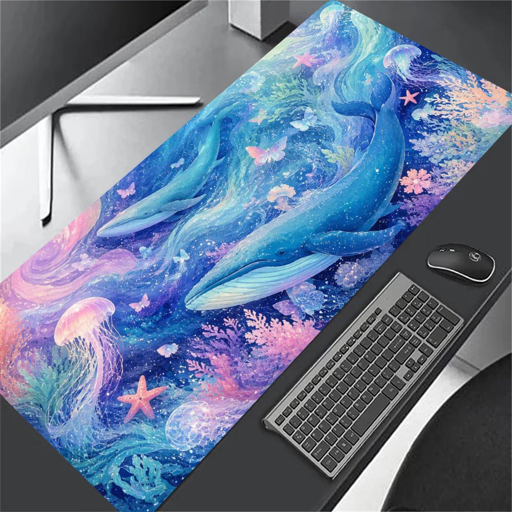 Interstellar Nebula Blue Whale XL Gaming Mouse Pad Stitched Edge Non-Slip Base Large Desk Mat For PC Laptop Gamer Mouse Pads