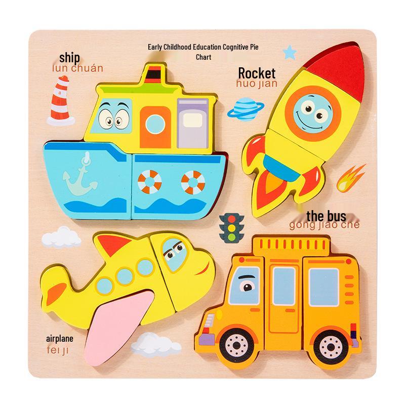 

Дерев яна дитяча 3D дошка-пазл 4-в-1: Тварини, Динозаври та Транспортні Іграшки для Ранньої Освіти