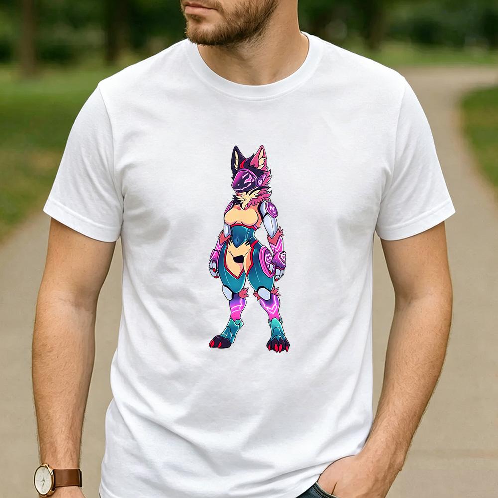 Unisex Mecha Protogen Furry Fursona Full Body Graphic T Shirt Unisex Cotton Neon Tech Mechanical Anthro Gamer Fan Tee