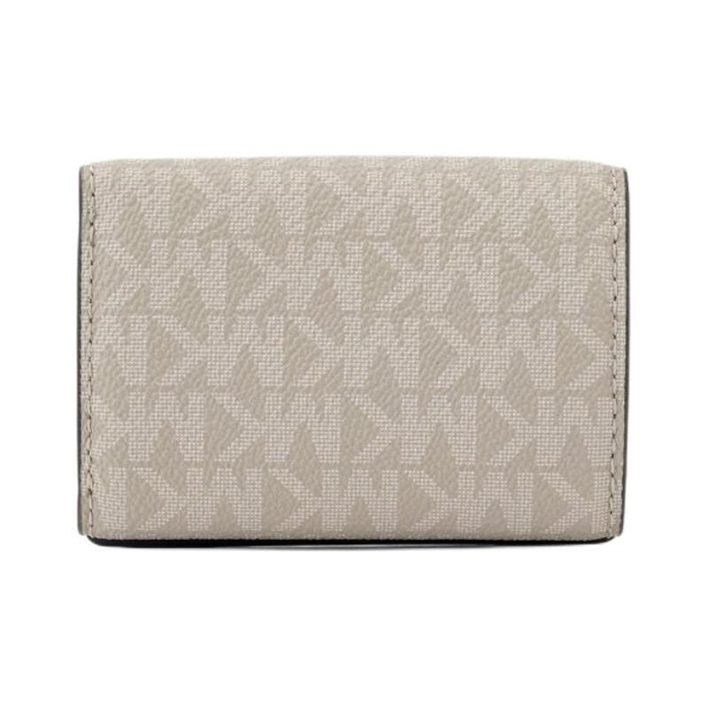 Michael Kors Greenwich Logo Print Tri-Fold Coated Canvas Wallet Small Women's Pearl Gray with Black