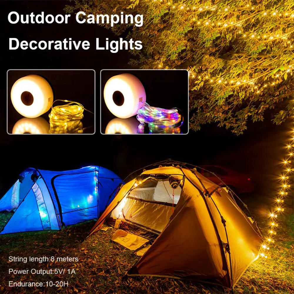 4-in-1 LED Camping Lamp Strip USB Rechargeable Atmosphere 10M Length Waterproof Light String Garden Decoration Tent Flashlight