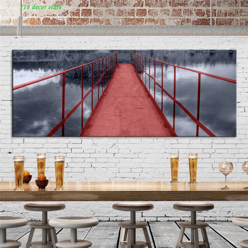 

Современные пейзажные постеры и принты, настенная живопись на холсте, декоративные красные железные мосты, картины для декора гостиной, без рамки 20*40cm