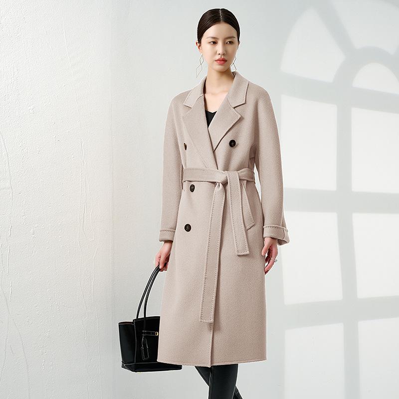 Premium 100% Pure Cashmere Ripple Double-Faced Coat