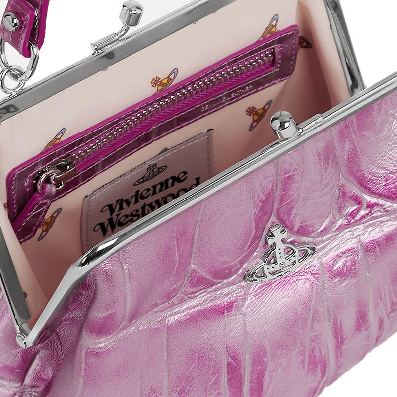 Vivienne Westwood Granny Frame Saturn Logo Detachable Chain Strap Calfskin Shoulder Tote Wallet Women wallet Pink 52020003UL004HG401