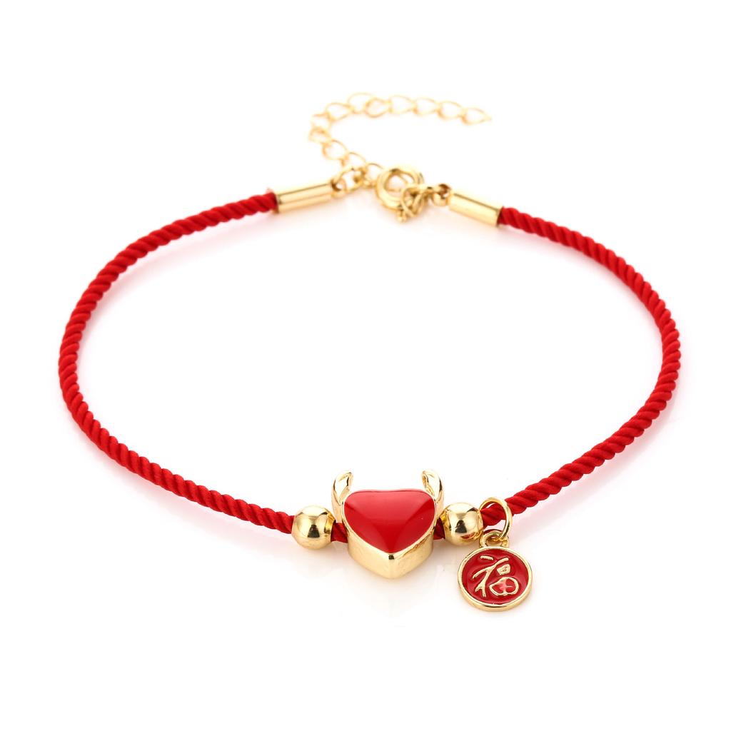 Red Natal Year Series Red Rope Bracelet Weaving Festive Zodiac Cow Lucky Rope Niche Design Couple Jewelry
