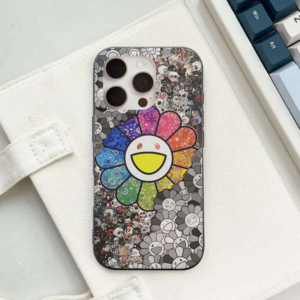 T-Takashi Flower M-Murakami Soft Corrugated Phone Case For IPhone 11 12 13 14 15 16 17 Pro Max Plus Ripple Silicone Cover