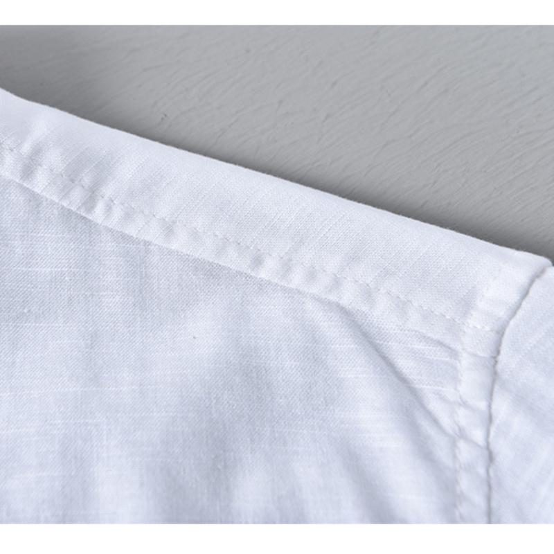 Solid Color Stand Collar Short Sleeve Shirts for Men Daily Summer Tops Casual Soft and Comfortable Cotton Linen Shirt Simple Style Men Clothing