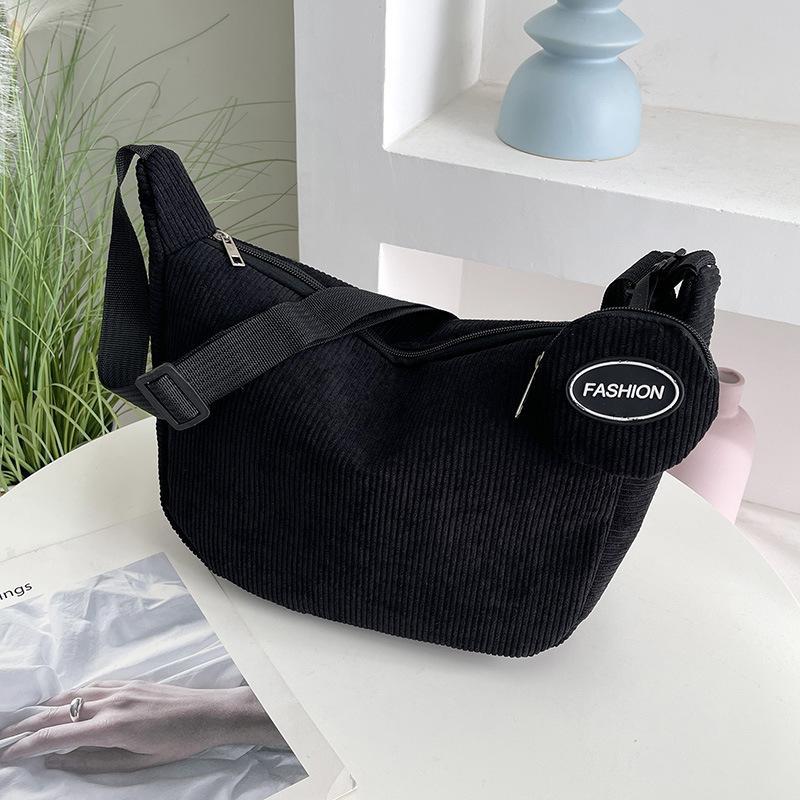 Soft Touch Corduroy Crossbody Bag with Detachable Coin Pouch Adjustable Strap for Teens School Use