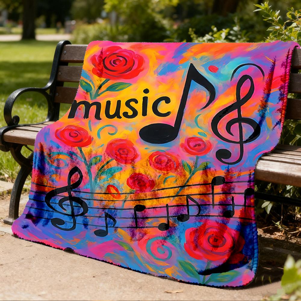 1pc Music Notes Print Outdoor Blanket, Lightweight Polyester,