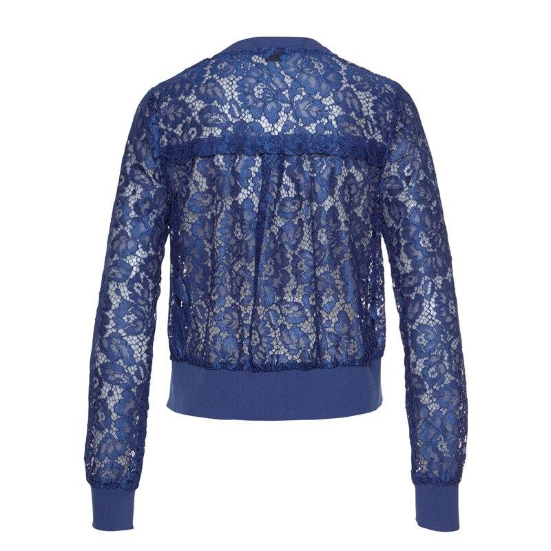 Camicetta con Cerniera in Pizzo Trasparente Moda Scollo a V Donna 2026 Manica Lunga Blu Vintage Giacca Corta Casual Cappotto Svuotato 28723