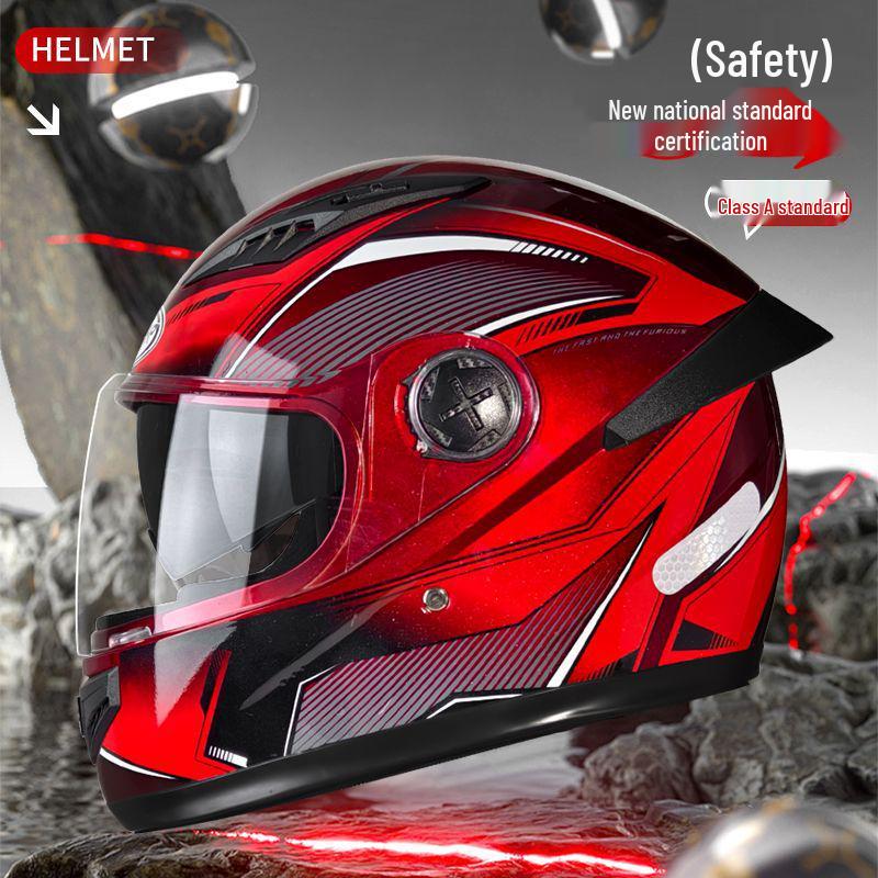 New 3C-Certified Full Face Motorcycle Helmet - Double Lens, All-Season, Cool, Cold-Proof, Rain-Proof, Unisex.