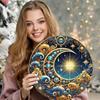 Vintage Metal Wall Poster Gold Moon Stars 8 Inch Round for Living Room