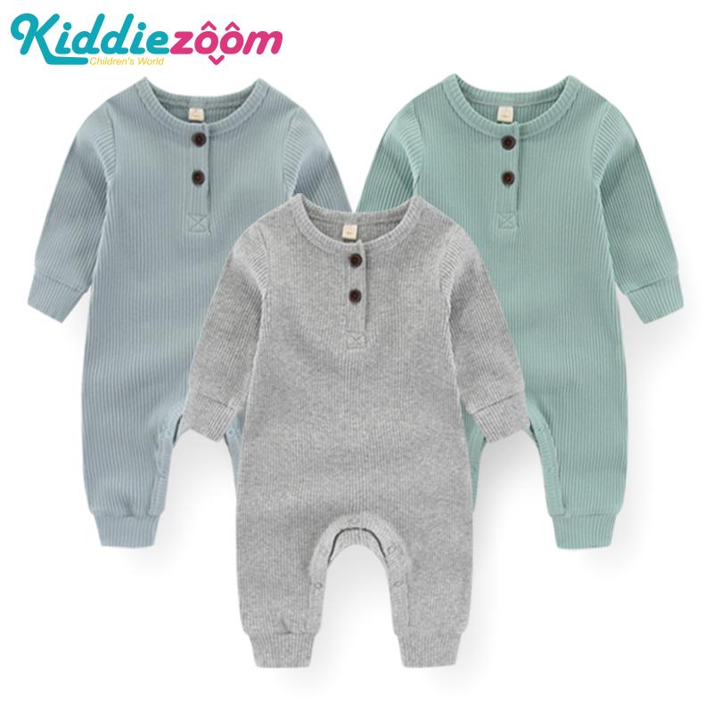 

Комбинезон из 3 предметов для новорожденных мальчиков и девочек, хлопковый вязаный однотонный комбинезон в рубчик с длинными рукавами, одежда для малышей, наряды 9-12Months
