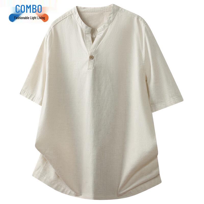 Kangbo Men s Summer V-Neck Linen Blend T-Shirt 3XL