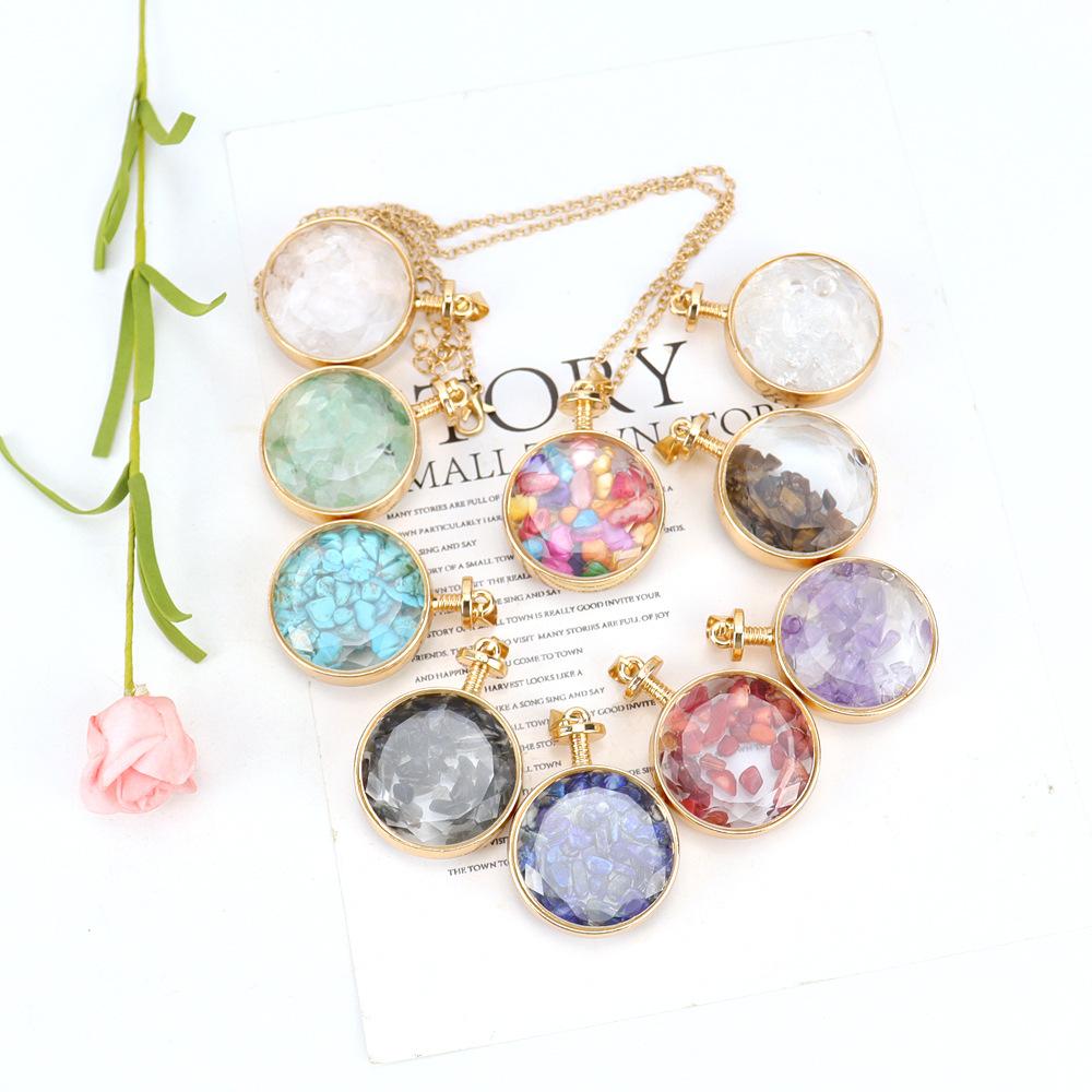 Colorful Natural Gravel Wishing Bottle Round Glass Phase Box Drift Bottle Pendant Necklace N576
