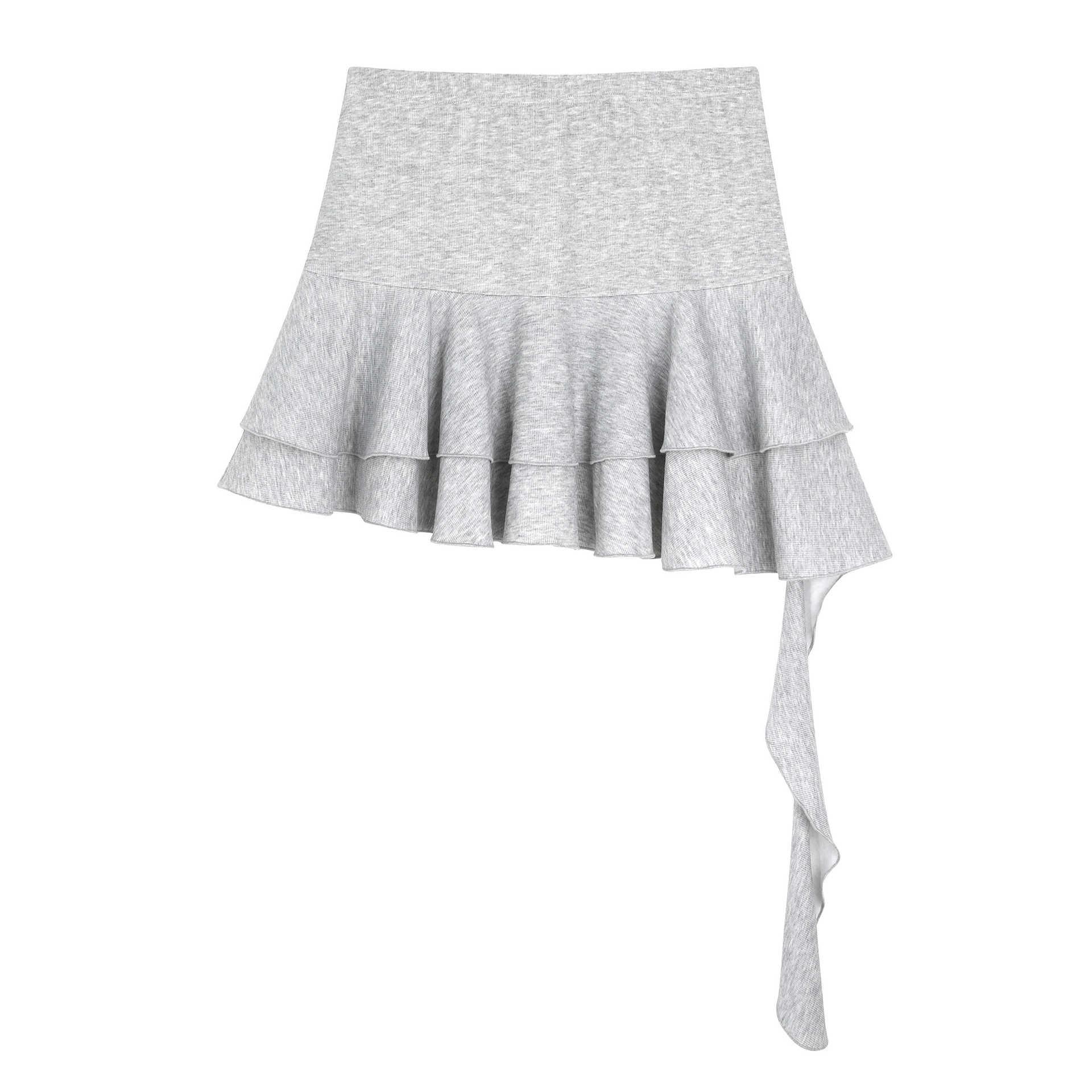 

Summer High Waist Irregular Ribbon Midi Skirt, Plus Size, Flattering Slimming Design for Chubby Girls, Style 65427 5XL (200-220 jin) серый