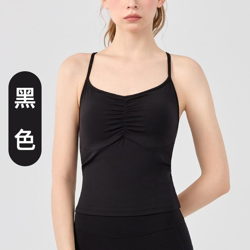 Yoga vest women s fixed cup sports underwear shock-proof gathering beautiful back fitness suspenders summer top yoga clothes bra S чёрный