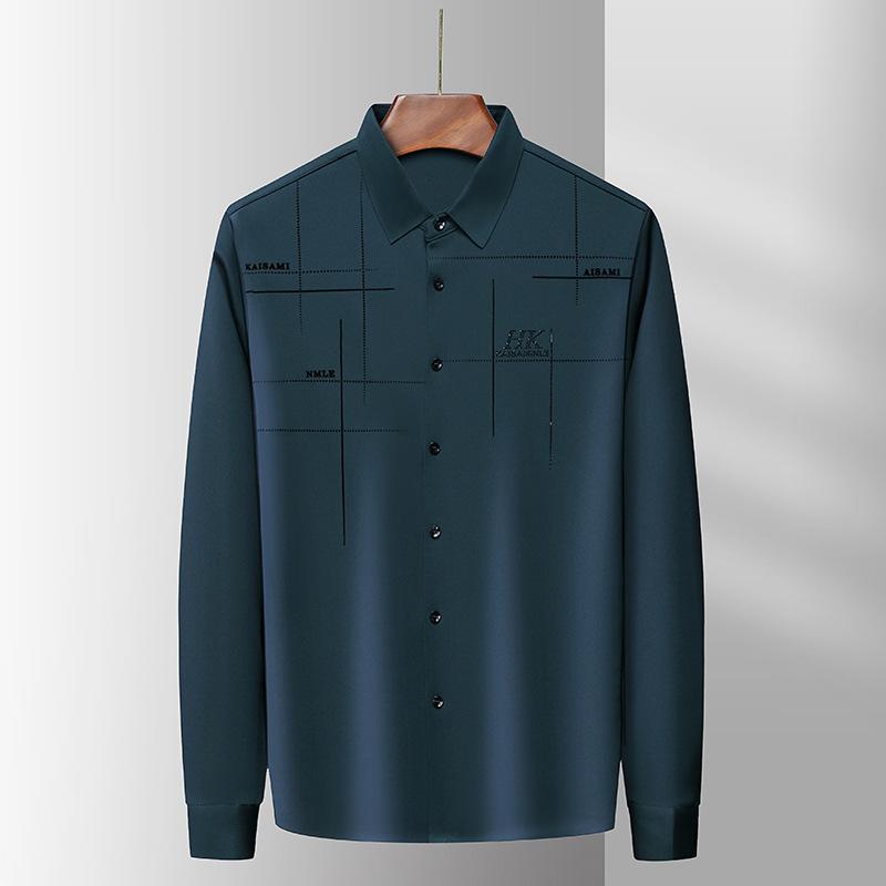 

Весенняя новая мужская бесшовная модная повседневная рубашка с принтом Douyin в одном стиле, против морщин, без глажки XXXXL