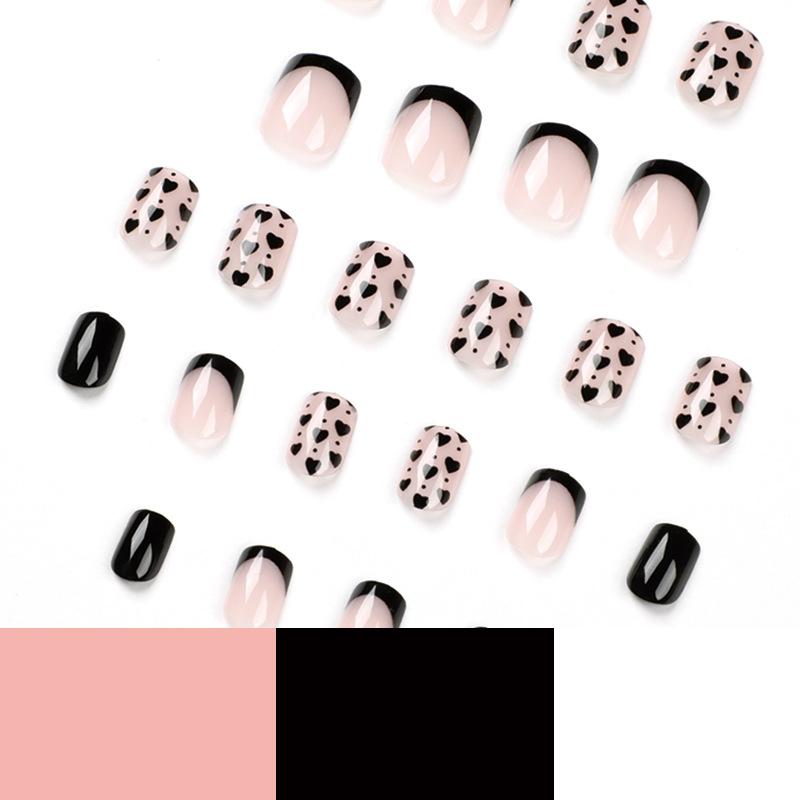 24 Pieces Wear Nail Art French Wear Nail Black Edge Black Small Love Wear Nail Plate Patch Nail Fake Nail Nails
