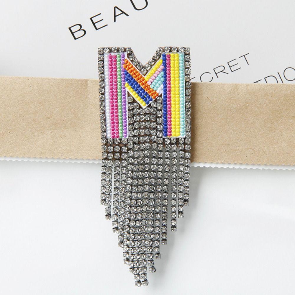 Embroidery Rhinestone Tassel  Brooch A-Z Letter Banquet Clothes Pin  Decoration