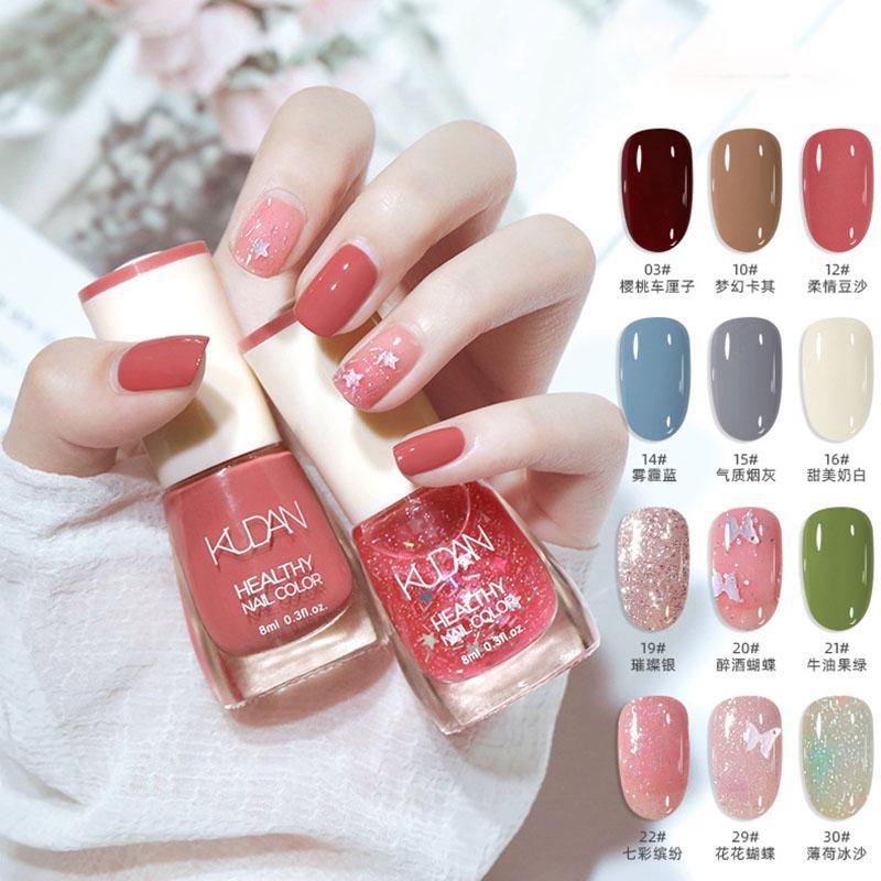 8ml Solid Color Glitter Gradient Nail Polish Long Lasting Non Baking Fast Drying Tasteless Nude Non Peeling Nail Polish Primer YSX