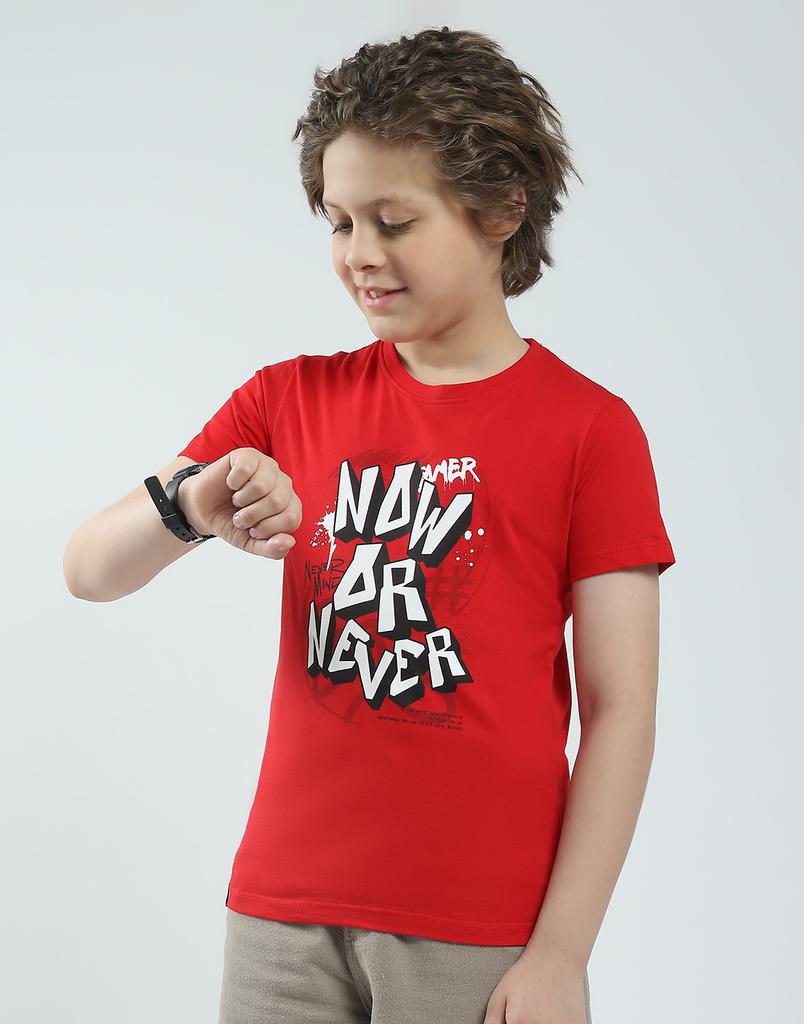 Chłopięcy T-shirt o regularnym kroju z nadrukiem | Krótki rękaw | Okrągły dekolt | Koszulka codzienna dla chłopców