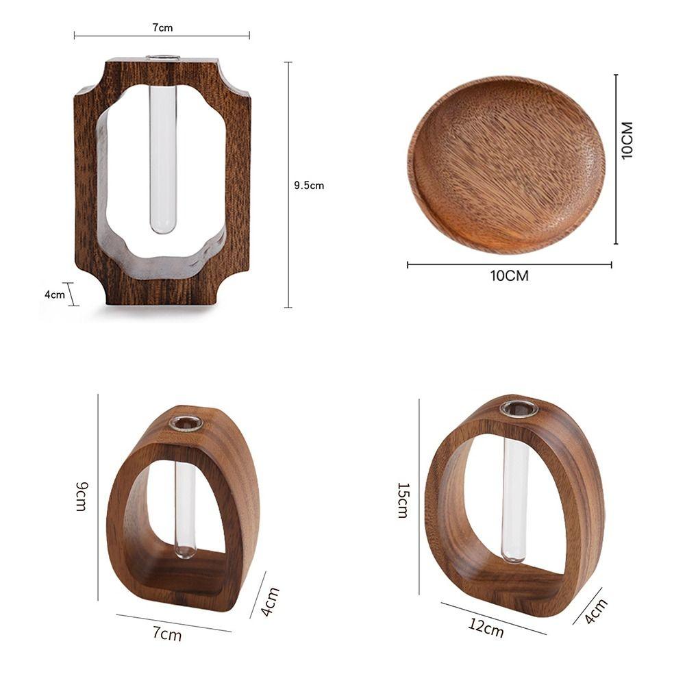 Vase Ornaments Solid Wood Flower Vase Test Tube Shape Glass Vase  for Home Desktop Decoration