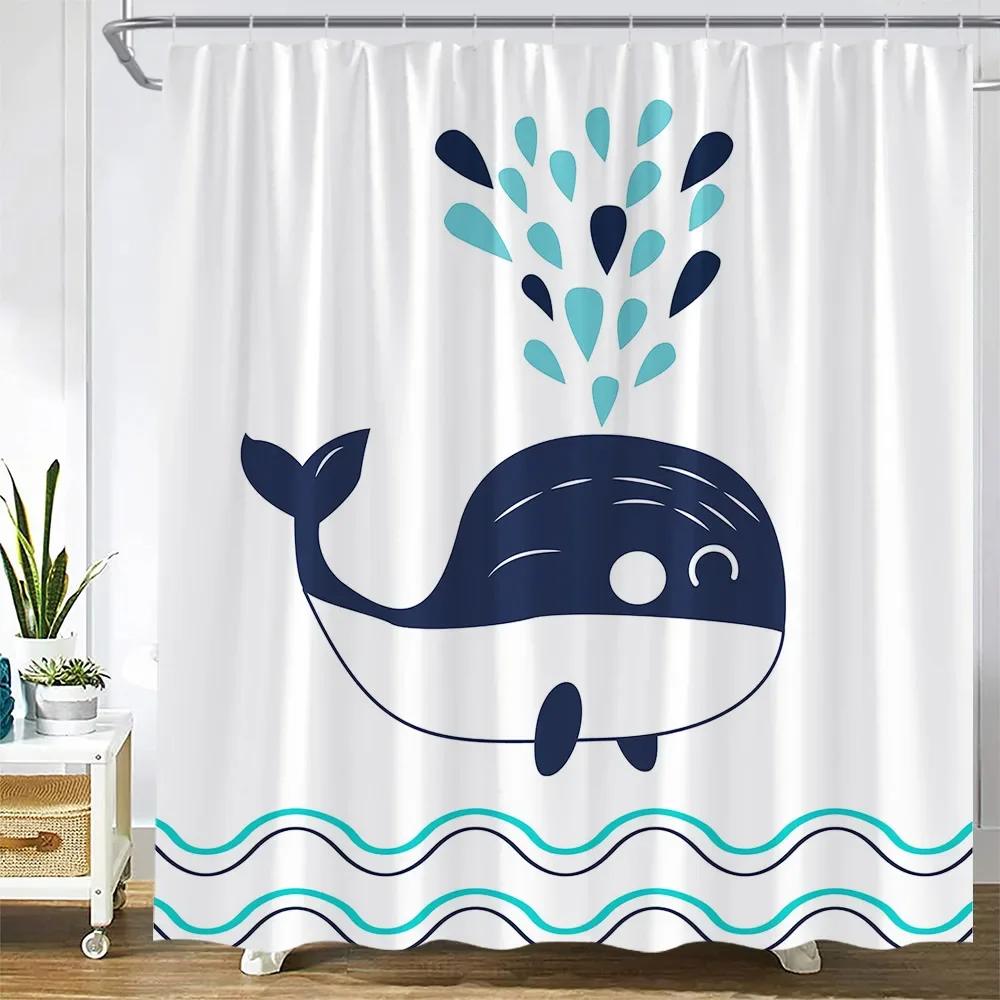 Funny Cartoon Shower Curtains Cute Cats Bathing Dinosaur Whale White Bear Animals Bath Curtain Children Room Bathroom Decor Sets