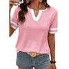 Women's Summer V-neck Short Sleeve Color Block Casual T-shirt Top For European American Crossbody