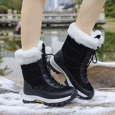 Waterproof Mid Calf Snow Boots Women Thick Faux Fur Lined Thermal Winter Cotton Shoes Non Slip Plush Outdoor Boots Sizes 36-42