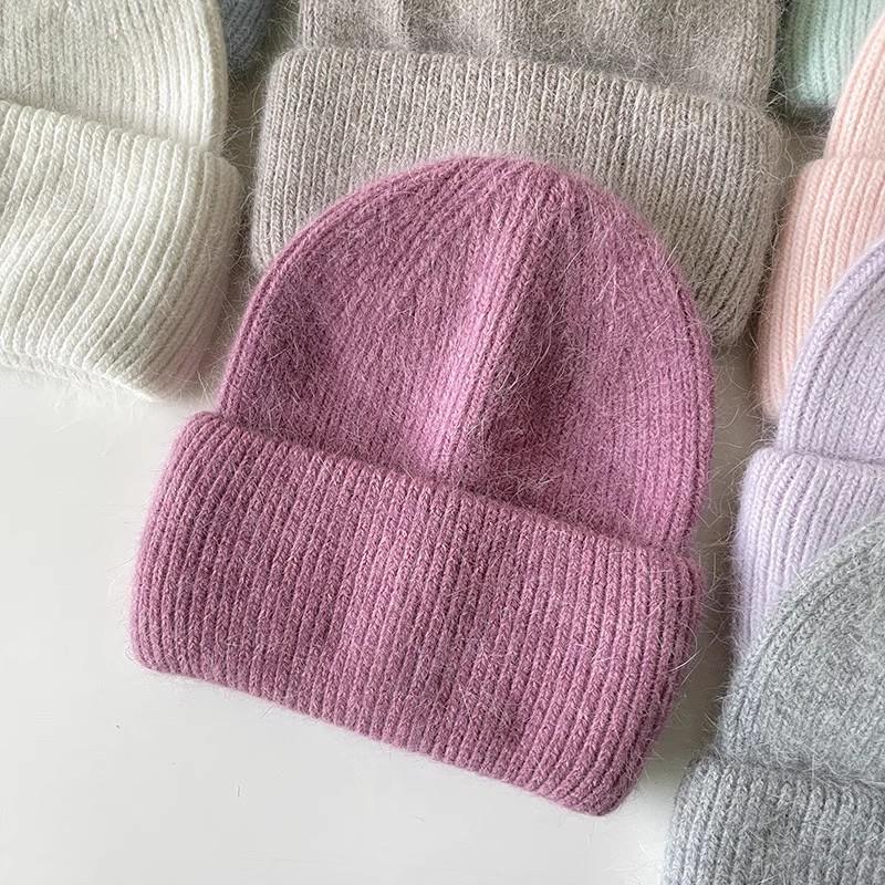 Reba Internet celebrity headgear, angora rabbit fur knitted warm melon fur hat, fashionable autumn and winter ear protection wool hat