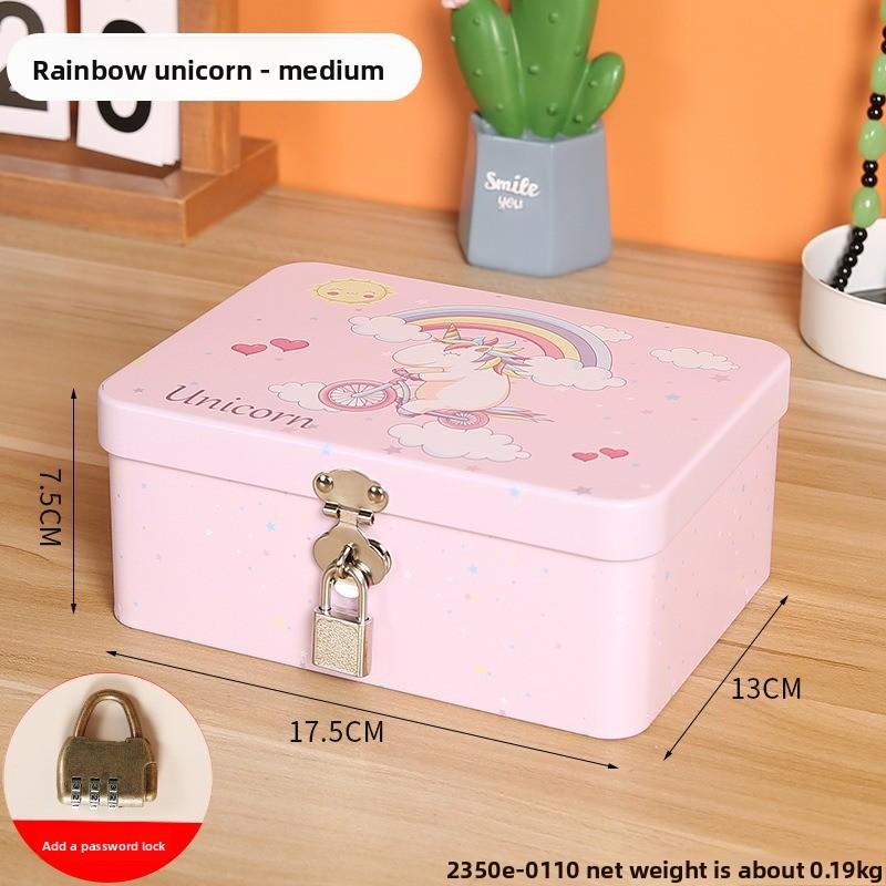 Retro Tinplate Box with Lock Key, Desktop Storage Box, Cosmetics, ID Storage, Household Jewelry Empty Box.