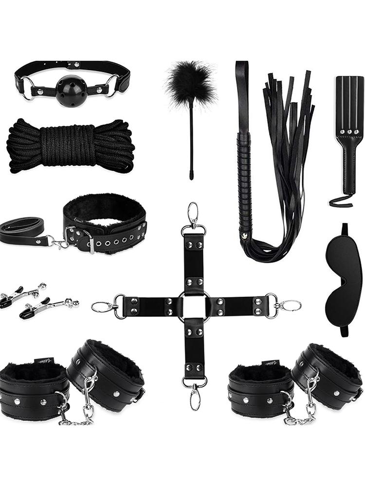 Erotic Set Sexy Leather Plush Sex Toys Bondage Kit Handcuffs Feather Blindfold Flirt Exotic Accessories Couples Adult Games