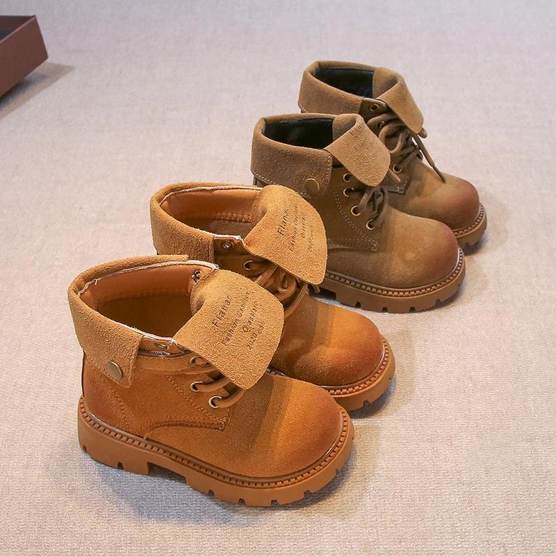 2024 Children Leather Shoes for Girls Autumn Winter New Fashionable Korean Style Soft Bottom Anti-slippery Versatile Short Boots