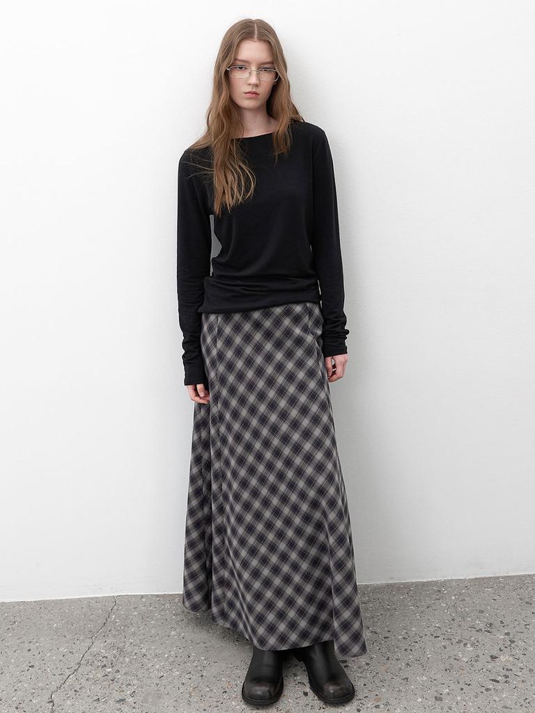 ATELIER NAIN Flare Check Long Skirt (Sk-5074)