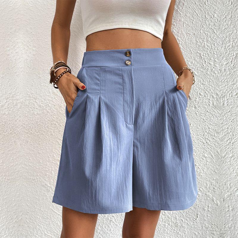 Pocket Solid Color High Waisted Shorts Pocket Pure Color High Waist Button Shorts