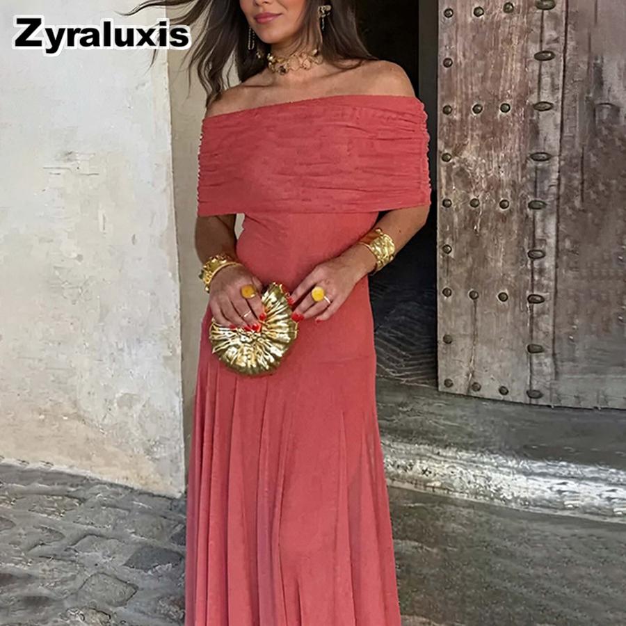 Autumn New Arrivals Women's Elegant One-Shoulder Semi-Sheer Dress Long Gown