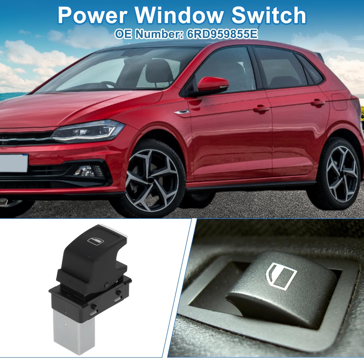 Power Window Switch No.6RD959855E Passenger Side Window Control Switch for Volkswagen Polo Black