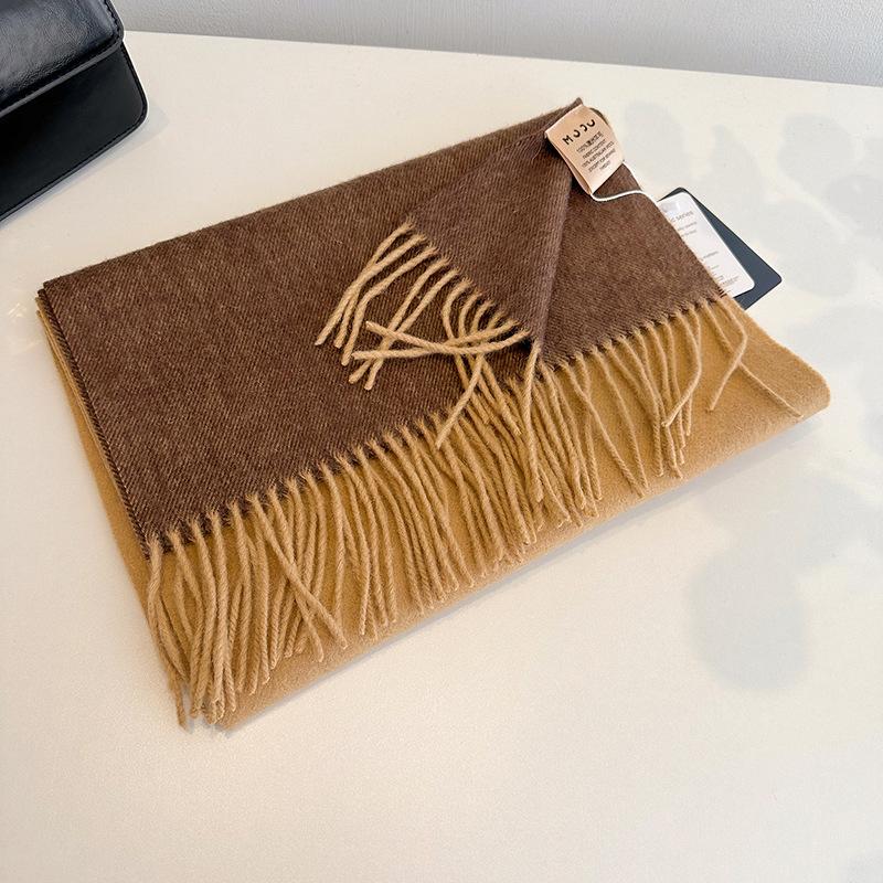 Tassel Color Matching Wool Scarf Double-sided Shawl Dual-purpose Couple Outer Warm Scarf Winter