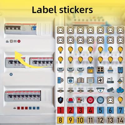 70pcs/Set Electrical Panel Label Stickers | White Power Distribution Box Electrical Screen Panel Circuit Breaker Reminder Stickers Convenient