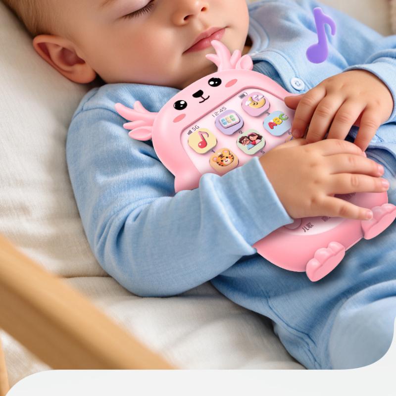 Cute Cartoon Deer Shape Baby Toy Phone Bilingual Learning Modes Chewable Soft Material Music Stories For Infant Early Education